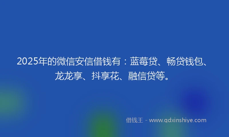 2025年的微信安信借钱有：蓝莓贷、畅贷钱包、龙龙享、抖享花、融信贷等。
