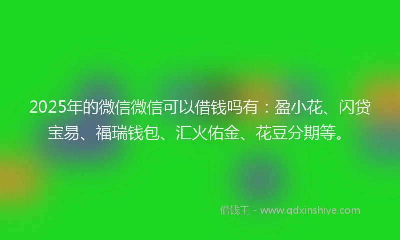 2025年的微信微信可以借钱吗有：盈小花、闪贷宝易、福瑞钱包、汇火佑金、花豆分期等。