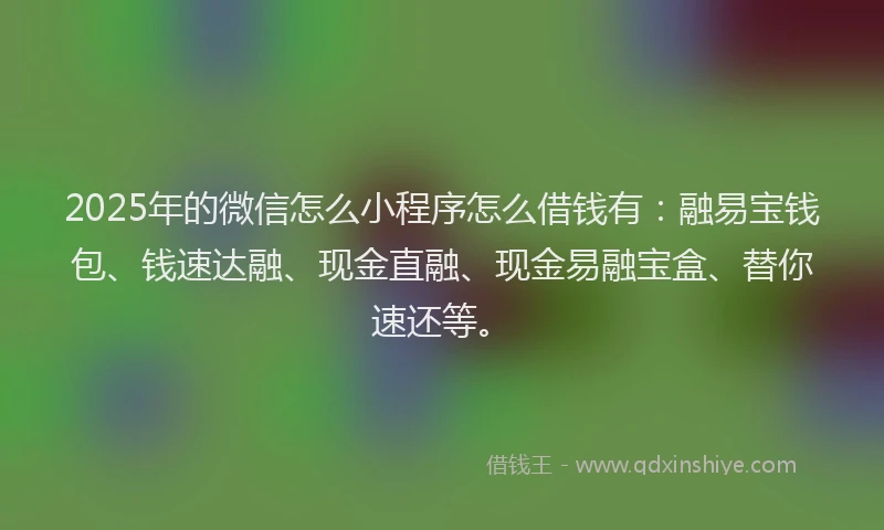 2025年的微信怎么小程序怎么借钱有：融易宝钱包、钱速达融、现金直融、现金易融宝盒、替你速还等。