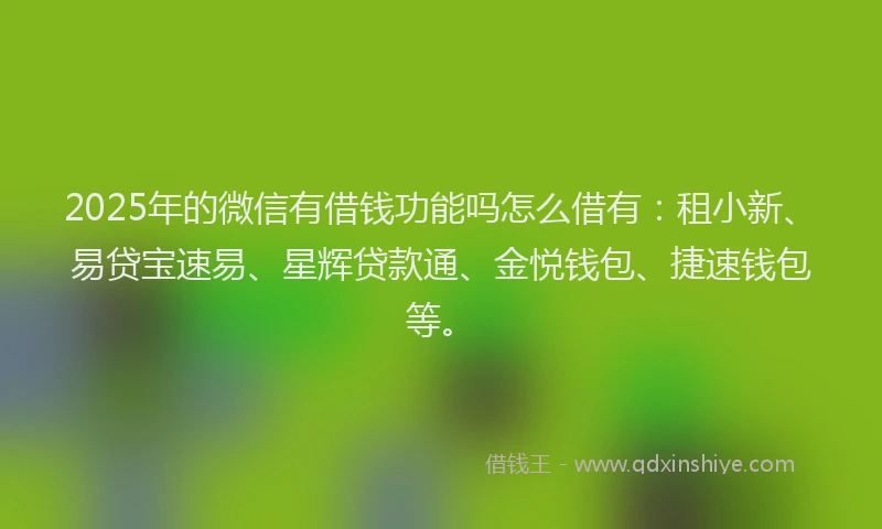 2025年的微信有借钱功能吗怎么借有：租小新、易贷宝速易、星辉贷款通、金悦钱包、捷速钱包等。
