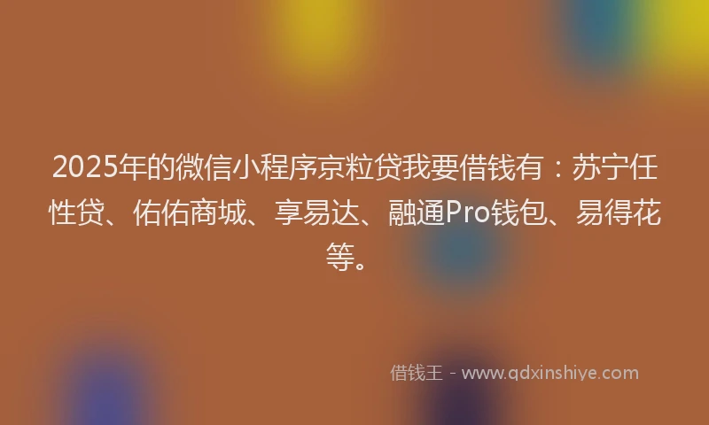 2025年的微信小程序京粒贷我要借钱有：苏宁任性贷、佑佑商城、享易达、融通Pro钱包、易得花等。