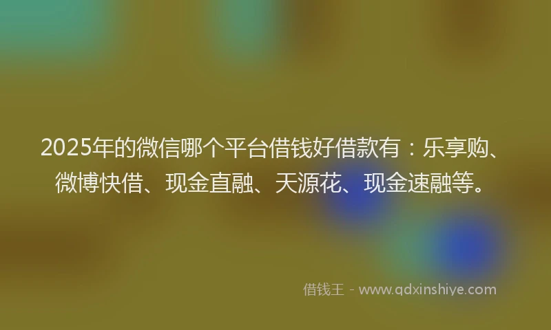 2025年的微信哪个平台借钱好借款有：乐享购、微博快借、现金直融、天源花、现金速融等。
