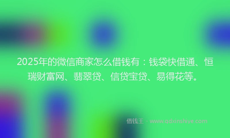 2025年的微信商家怎么借钱有：钱袋快借通、恒瑞财富网、翡翠贷、信贷宝贷、易得花等。
