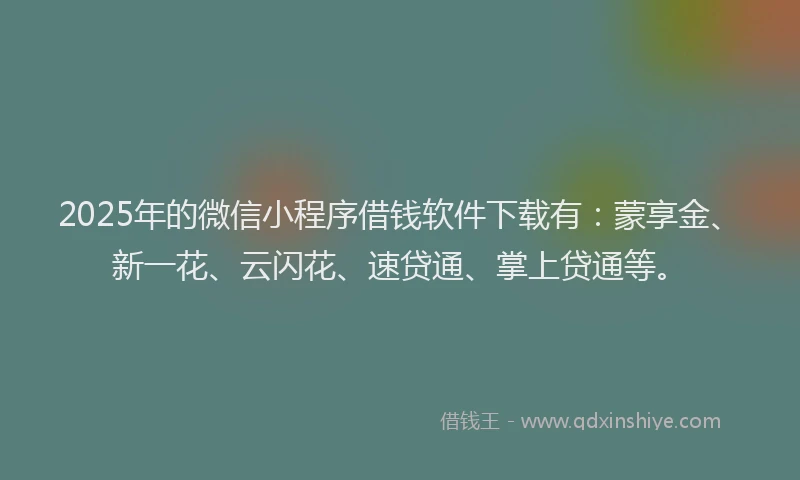 2025年的微信小程序借钱软件下载有：蒙享金、新一花、云闪花、速贷通、掌上贷通等。