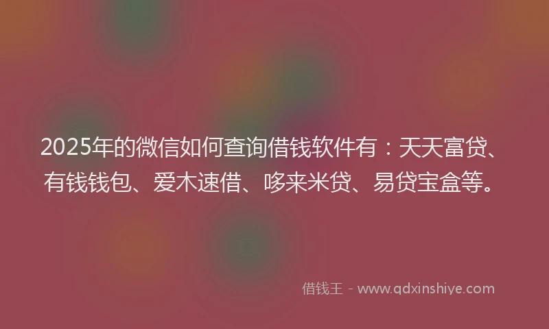 2025年的微信如何查询借钱软件有：天天富贷、有钱钱包、爱木速借、哆来米贷、易贷宝盒等。