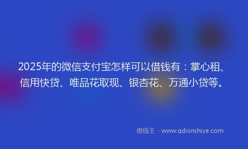 2025年的微信支付宝怎样可以借钱有：掌心租、信用快贷、唯品花取现、银杏花、万通小贷等。