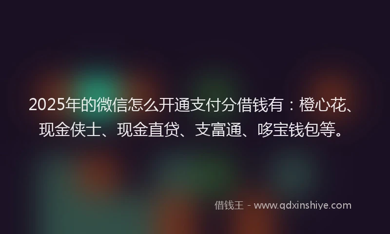 2025年的微信怎么开通支付分借钱有：橙心花、现金侠士、现金直贷、支富通、哆宝钱包等。