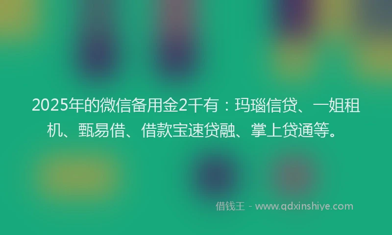 2025年的微信备用金2千有：玛瑙信贷、一姐租机、甄易借、借款宝速贷融、掌上贷通等。