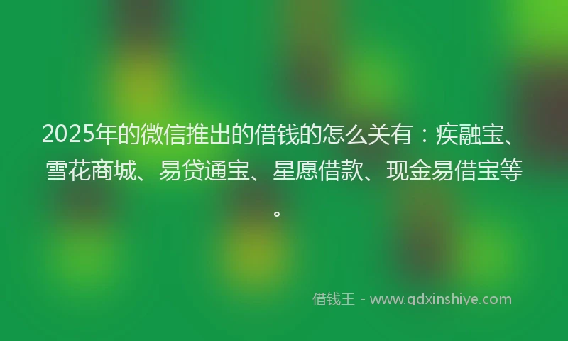 2025年的微信推出的借钱的怎么关有：疾融宝、雪花商城、易贷通宝、星愿借款、现金易借宝等。