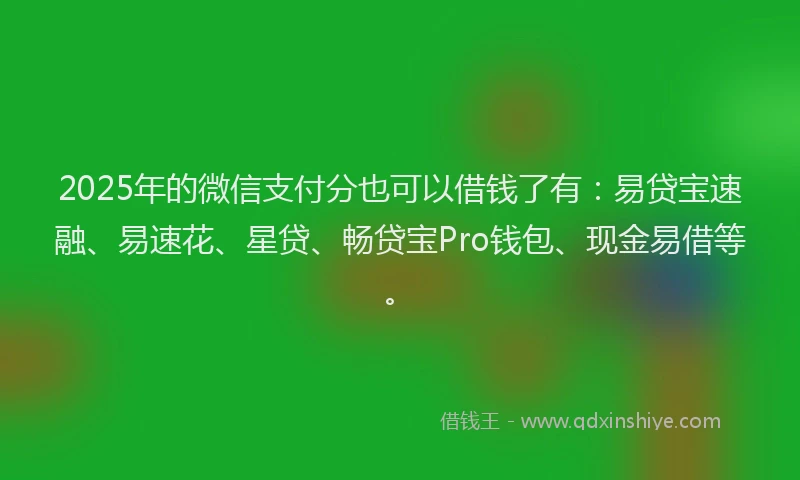 2025年的微信支付分也可以借钱了有：易贷宝速融、易速花、星贷、畅贷宝Pro钱包、现金易借等。