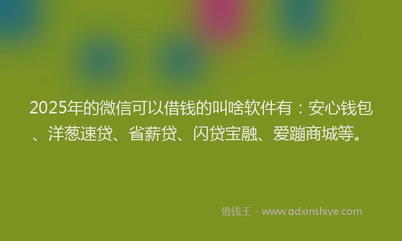 2025年的微信可以借钱的叫啥软件有：安心钱包、洋葱速贷、省薪贷、闪贷宝融、爱蹦商城等。