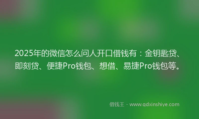 2025年的微信怎么问人开口借钱有：金钥匙贷、即刻贷、便捷Pro钱包、想借、易捷Pro钱包等。