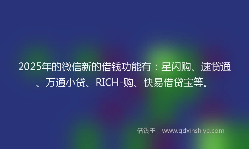 2025年的微信新的借钱功能有：星闪购、速贷通、万通小贷、RICH-购、快易借贷宝等。