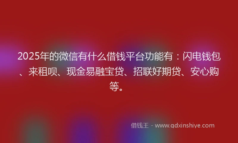2025年的微信有什么借钱平台功能有：闪电钱包、来租呗、现金易融宝贷、招联好期贷、安心购等。