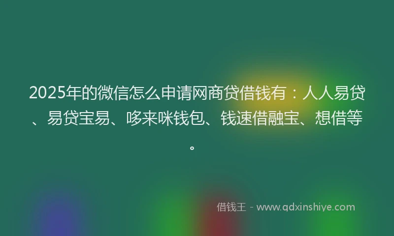 2025年的微信怎么申请网商贷借钱有：人人易贷、易贷宝易、哆来咪钱包、钱速借融宝、想借等。