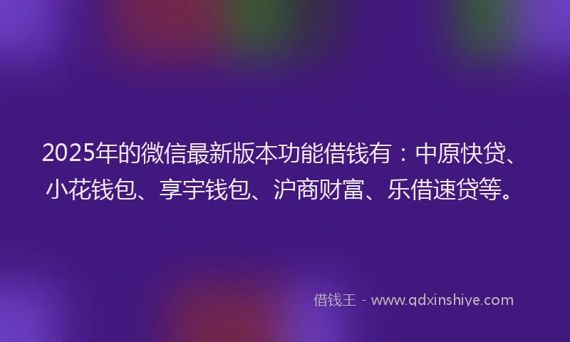2025年的微信最新版本功能借钱有：中原快贷、小花钱包、享宇钱包、沪商财富、乐借速贷等。