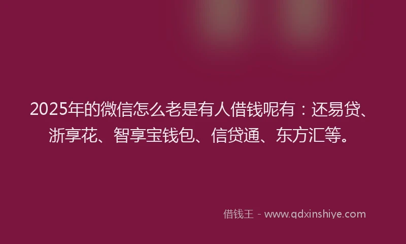 2025年的微信怎么老是有人借钱呢有：还易贷、浙享花、智享宝钱包、信贷通、东方汇等。