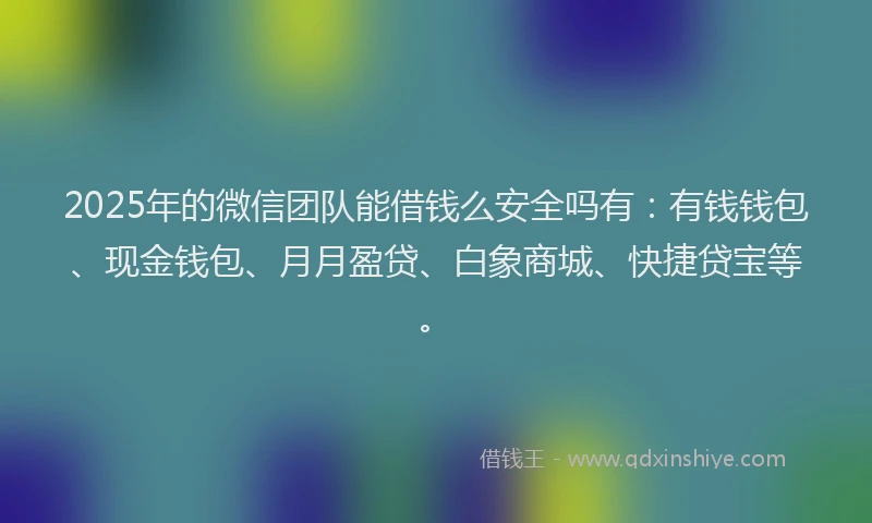 2025年的微信团队能借钱么安全吗有：有钱钱包、现金钱包、月月盈贷、白象商城、快捷贷宝等。