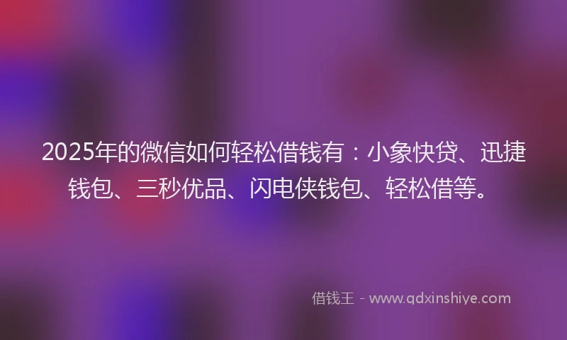 2025年的微信如何轻松借钱有：小象快贷、迅捷钱包、三秒优品、闪电侠钱包、轻松借等。