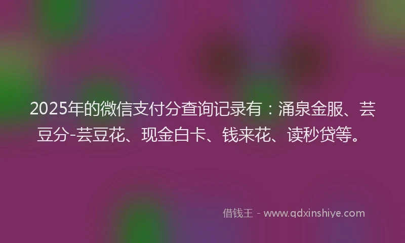 2025年的微信支付分查询记录有：涌泉金服、芸豆分-芸豆花、现金白卡、钱来花、读秒贷等。