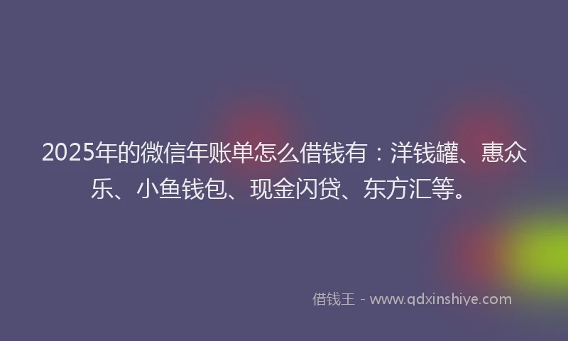 2025年的微信年账单怎么借钱有：洋钱罐、惠众乐、小鱼钱包、现金闪贷、东方汇等。
