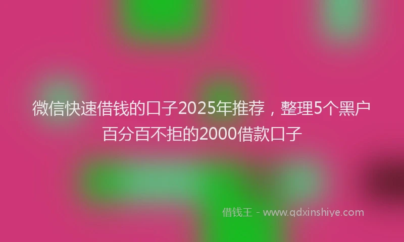 微信快速借钱的口子2025年推荐，整理5个黑户百分百不拒的2000借款口子