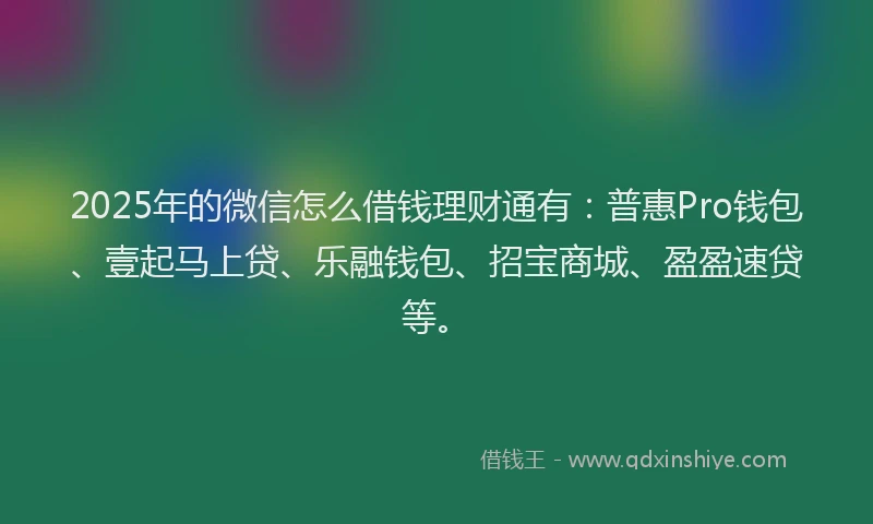 2025年的微信怎么借钱理财通有：普惠Pro钱包、壹起马上贷、乐融钱包、招宝商城、盈盈速贷等。
