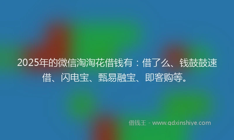 2025年的微信淘淘花借钱有：借了么、钱鼓鼓速借、闪电宝、甄易融宝、即客购等。