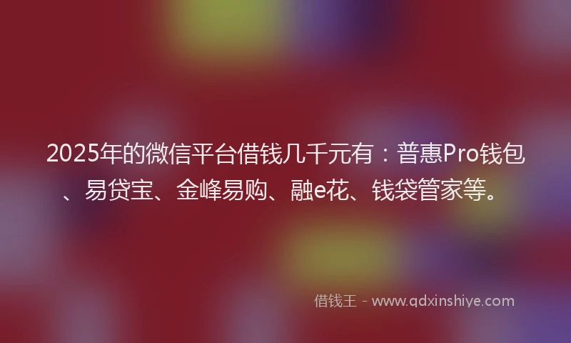 2025年的微信平台借钱几千元有：普惠Pro钱包、易贷宝、金峰易购、融e花、钱袋管家等。
