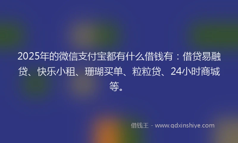2025年的微信支付宝都有什么借钱有：借贷易融贷、快乐小租、珊瑚买单、粒粒贷、24小时商城等。