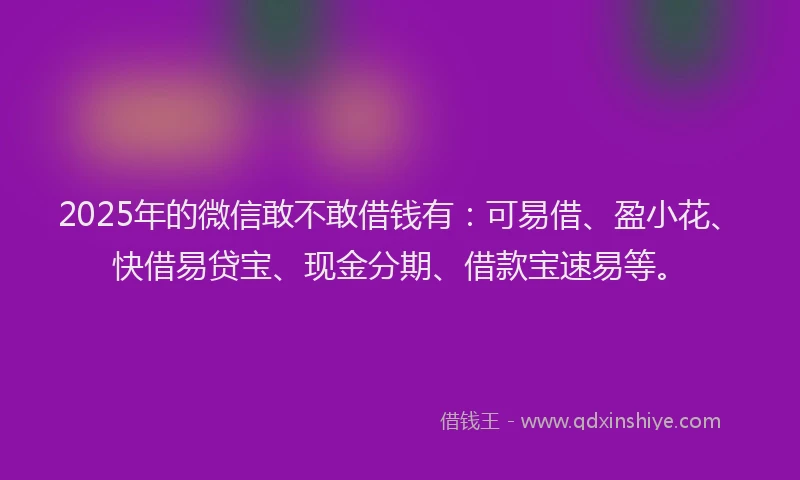 2025年的微信敢不敢借钱有：可易借、盈小花、快借易贷宝、现金分期、借款宝速易等。