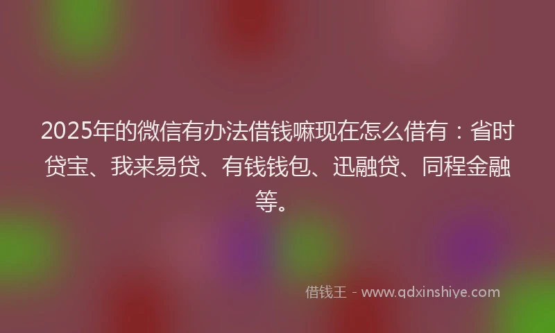 2025年的微信有办法借钱嘛现在怎么借有：省时贷宝、我来易贷、有钱钱包、迅融贷、同程金融等。