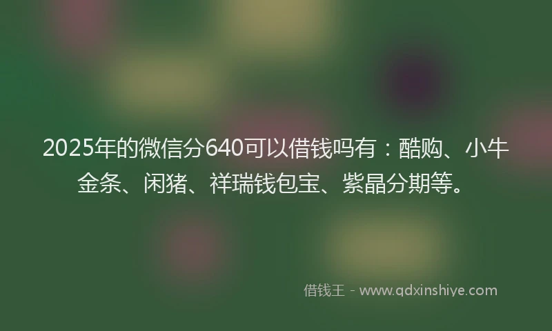 2025年的微信分640可以借钱吗有：酷购、小牛金条、闲猪、祥瑞钱包宝、紫晶分期等。