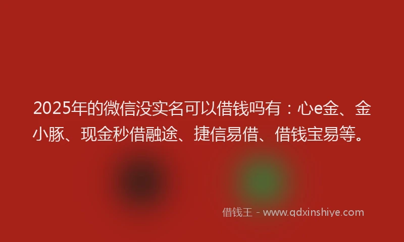 2025年的微信没实名可以借钱吗有：心e金、金小豚、现金秒借融途、捷信易借、借钱宝易等。