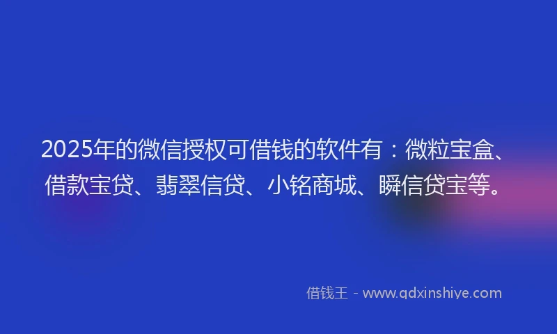 2025年的微信授权可借钱的软件有：微粒宝盒、借款宝贷、翡翠信贷、小铭商城、瞬信贷宝等。