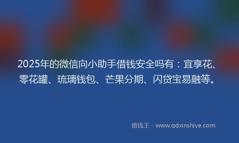 2025年的微信向小助手借钱安全吗有：宜享花、零花罐、琉璃钱包、芒果分期、闪贷宝易融等。