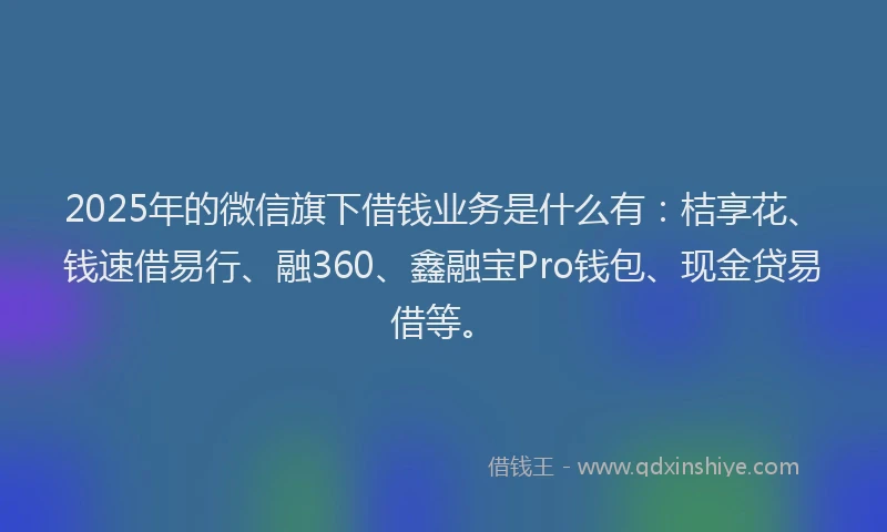 2025年的微信旗下借钱业务是什么有：桔享花、钱速借易行、融360、鑫融宝Pro钱包、现金贷易借等。