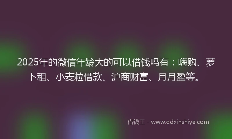 2025年的微信年龄大的可以借钱吗有：嗨购、萝卜租、小麦粒借款、沪商财富、月月盈等。