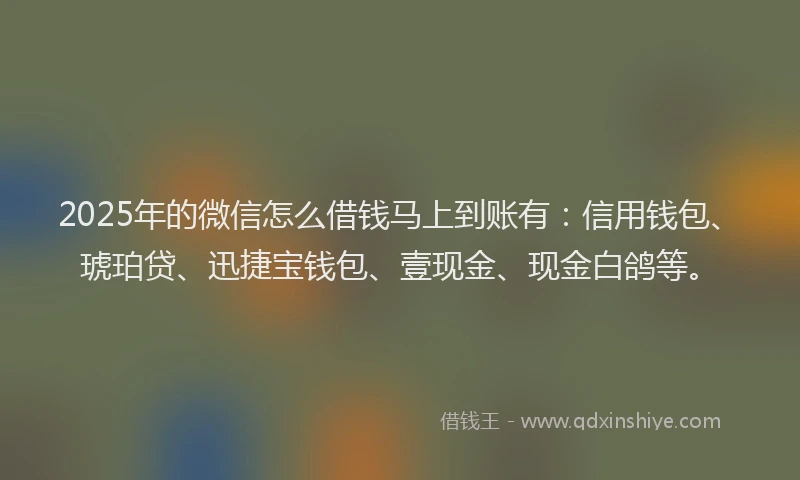 2025年的微信怎么借钱马上到账有：信用钱包、琥珀贷、迅捷宝钱包、壹现金、现金白鸽等。