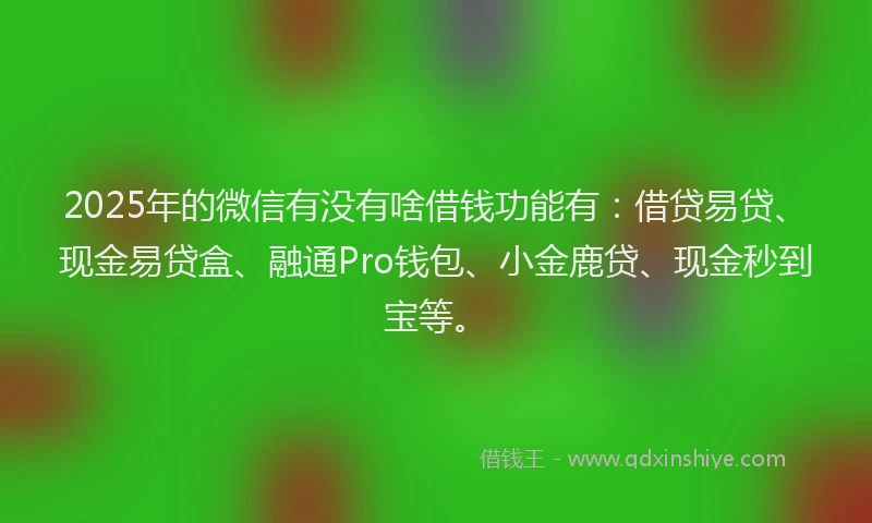 2025年的微信有没有啥借钱功能有：借贷易贷、现金易贷盒、融通Pro钱包、小金鹿贷、现金秒到宝等。