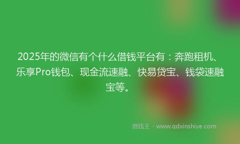 2025年的微信有个什么借钱平台有：奔跑租机、乐享Pro钱包、现金流速融、快易贷宝、钱袋速融宝等。