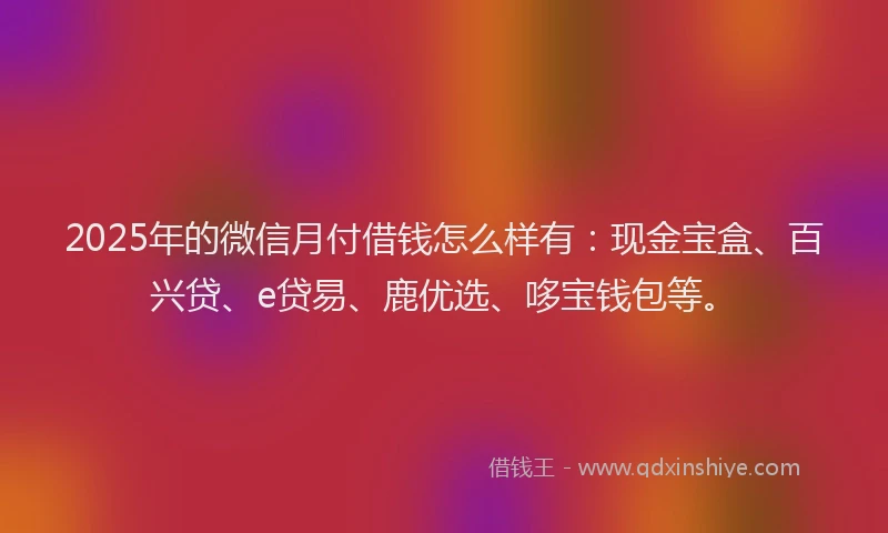 2025年的微信月付借钱怎么样有：现金宝盒、百兴贷、e贷易、鹿优选、哆宝钱包等。