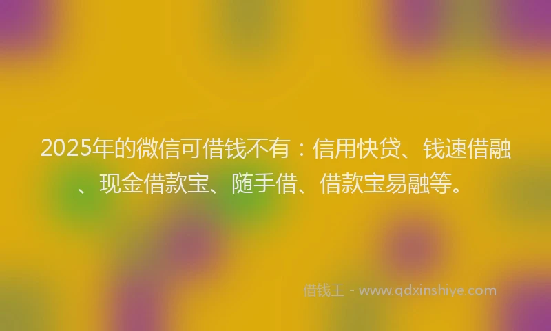 2025年的微信可借钱不有：信用快贷、钱速借融、现金借款宝、随手借、借款宝易融等。