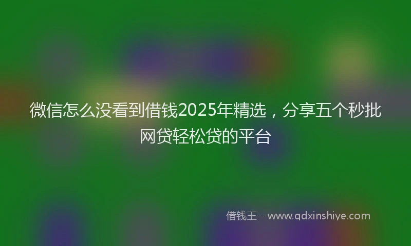 微信怎么没看到借钱2025年精选，分享五个秒批网贷轻松贷的平台