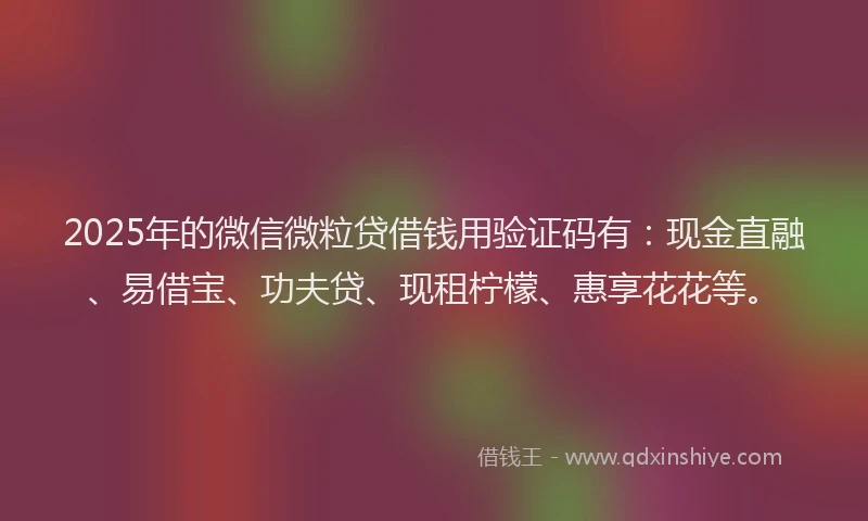 2025年的微信微粒贷借钱用验证码有：现金直融、易借宝、功夫贷、现租柠檬、惠享花花等。
