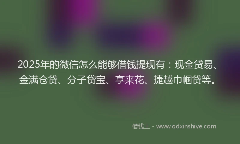 2025年的微信怎么能够借钱提现有：现金贷易、金满仓贷、分子贷宝、享来花、捷越巾帼贷等。