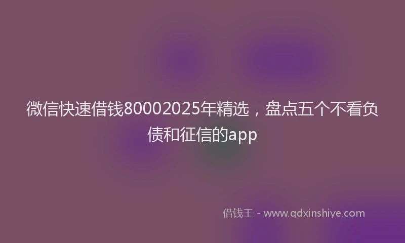 微信快速借钱80002025年精选，盘点五个不看负债和征信的app