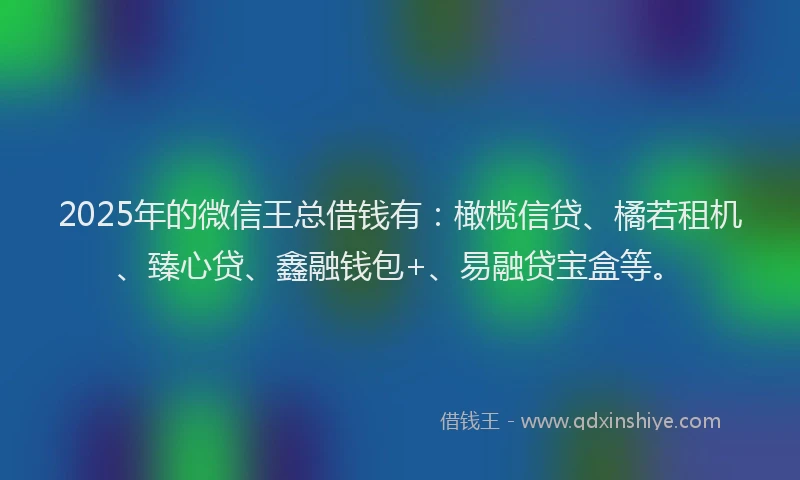 2025年的微信王总借钱有：橄榄信贷、橘若租机、臻心贷、鑫融钱包+、易融贷宝盒等。