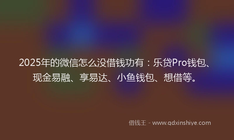 2025年的微信怎么没借钱功有：乐贷Pro钱包、现金易融、享易达、小鱼钱包、想借等。