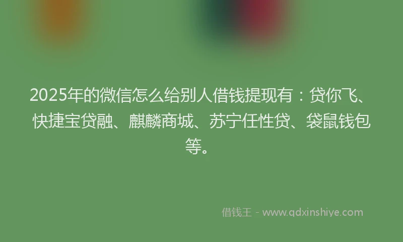 2025年的微信怎么给别人借钱提现有：贷你飞、快捷宝贷融、麒麟商城、苏宁任性贷、袋鼠钱包等。